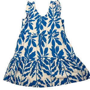 Rachel Zoe Leaf Print Mini Dress Women's Medium Blue/White V-Neck Flutter Sleeve